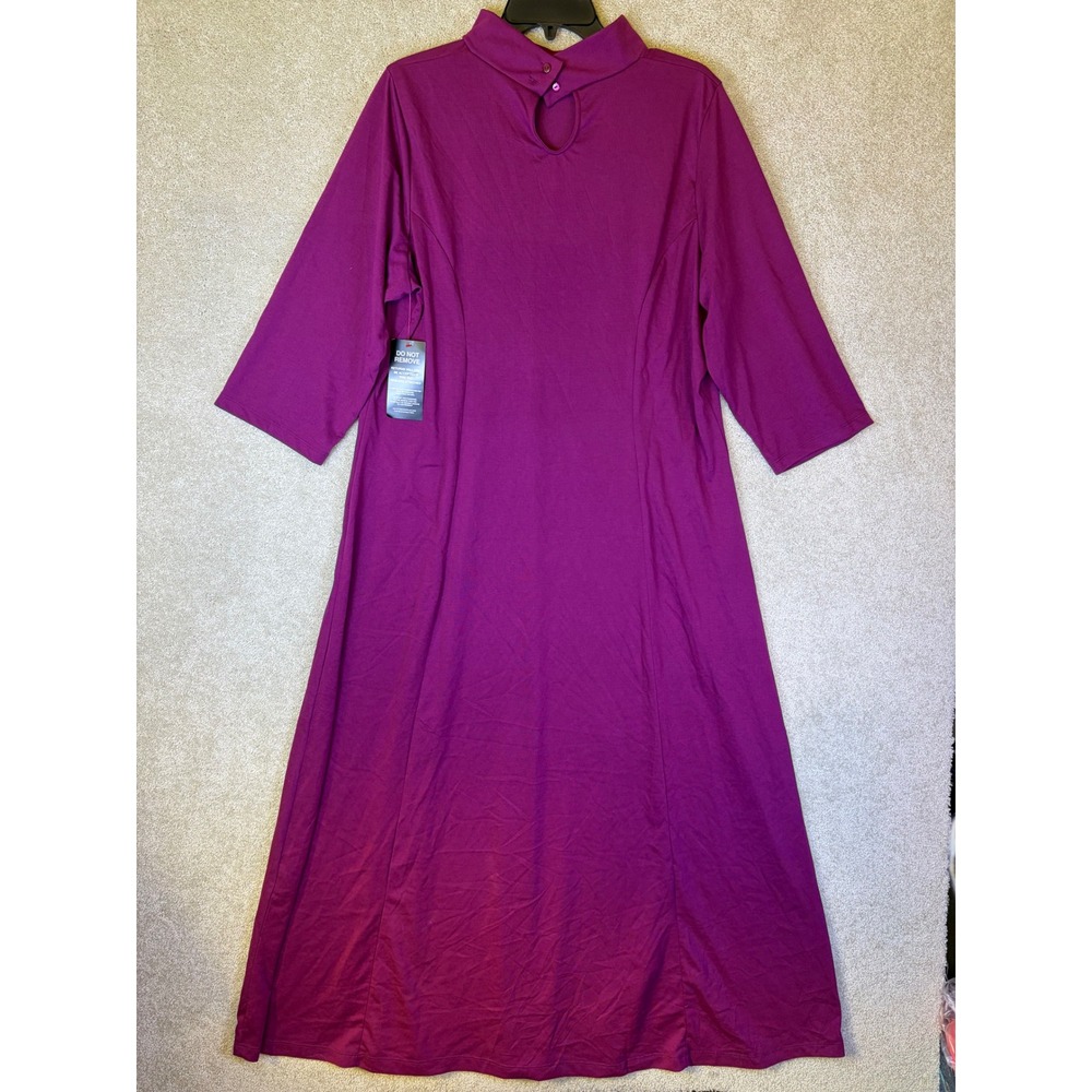 Jessica London Maxi Dress Women 20W Purple Mock Neck Keyhole Back Side Slits NEW